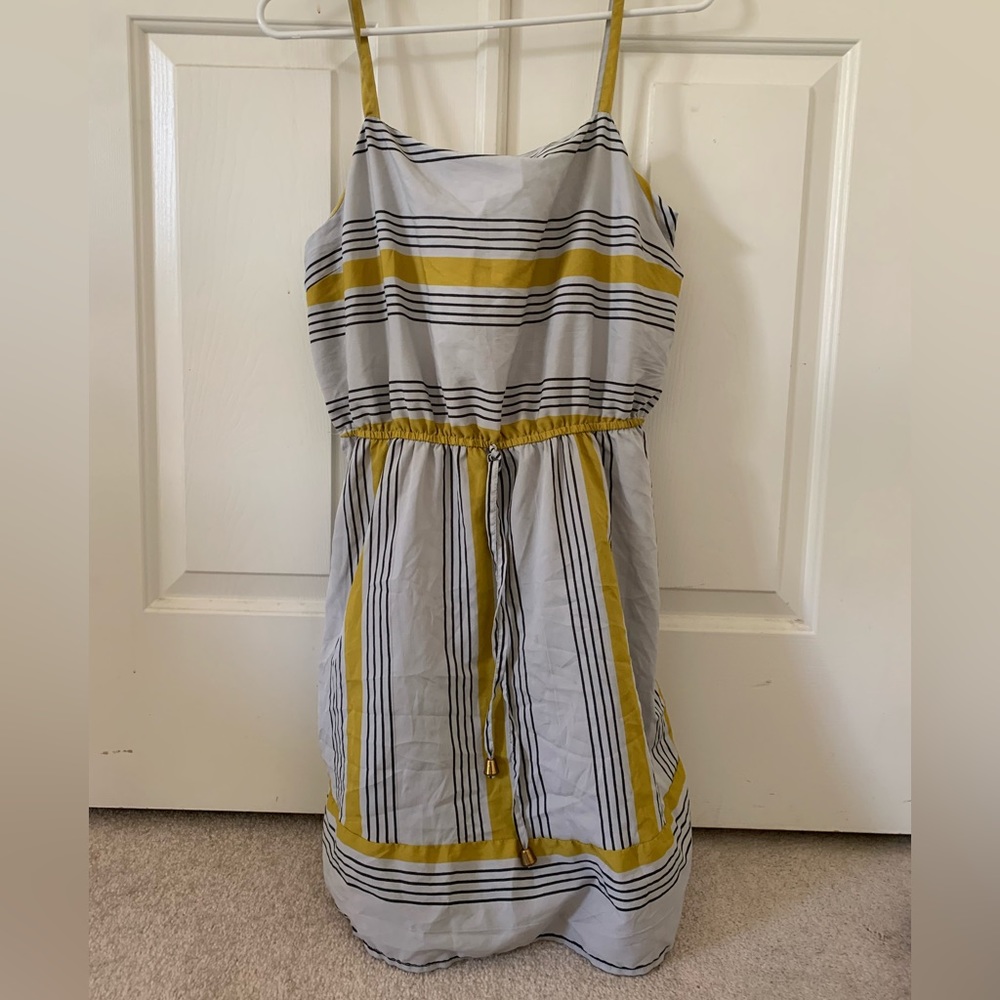 Yellow Striped Mini Dress with Tie Detail